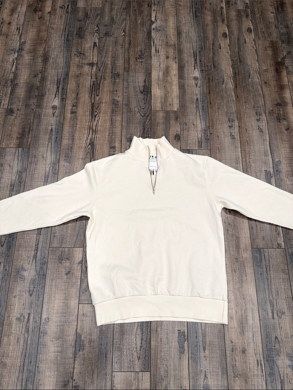 Men's Zip-Front Stand Collar Sweater in Cream